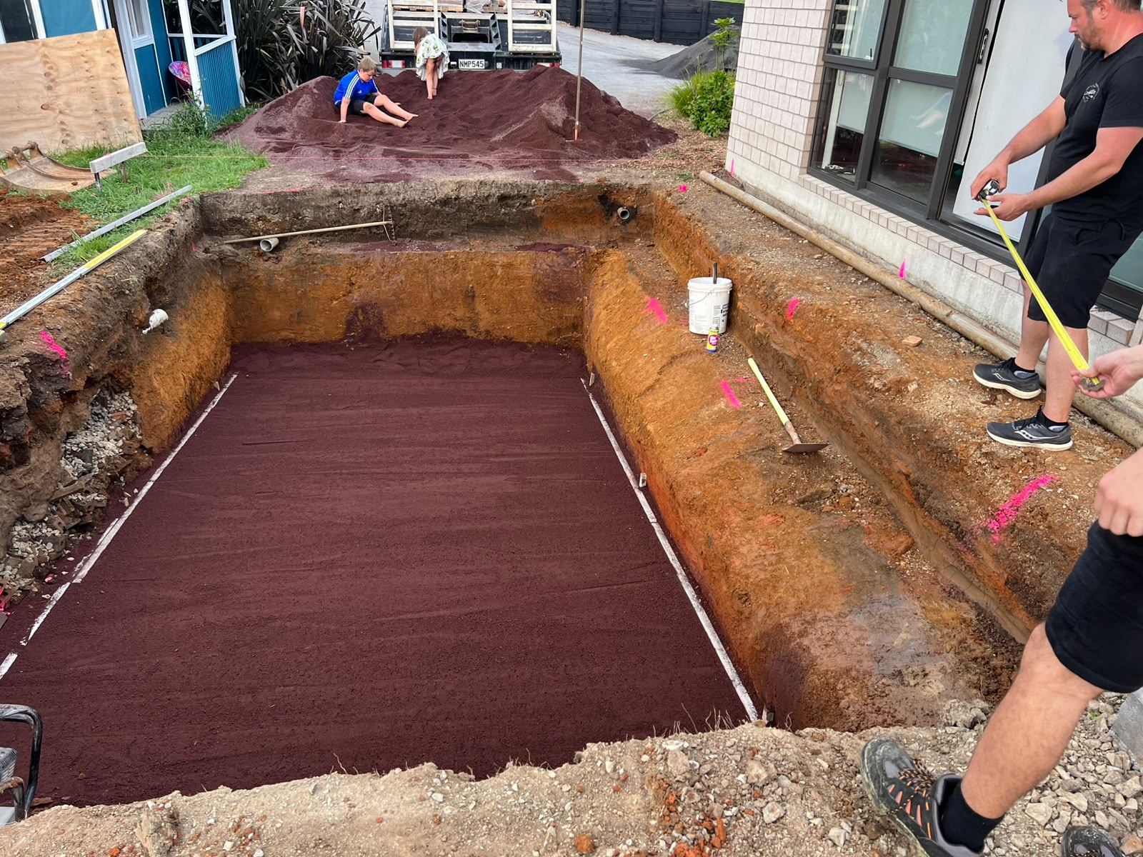 Pool excavation with compacted base ready for the shell